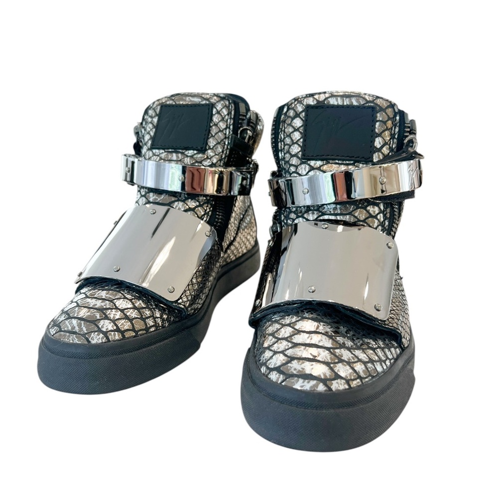 Giuseppe Zanotti Silver Python Embossed Leather Coby High Top Sneakers